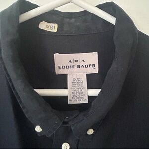 Eddie Bauer Men's Navy Blur Linen Button Down Shirt 3 XLT